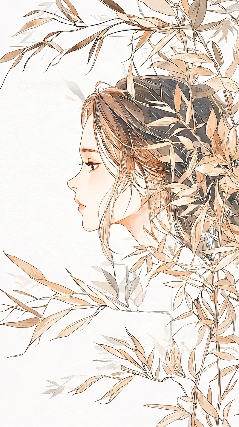 高清大图下载【趣麦麦图】竹林中的少女