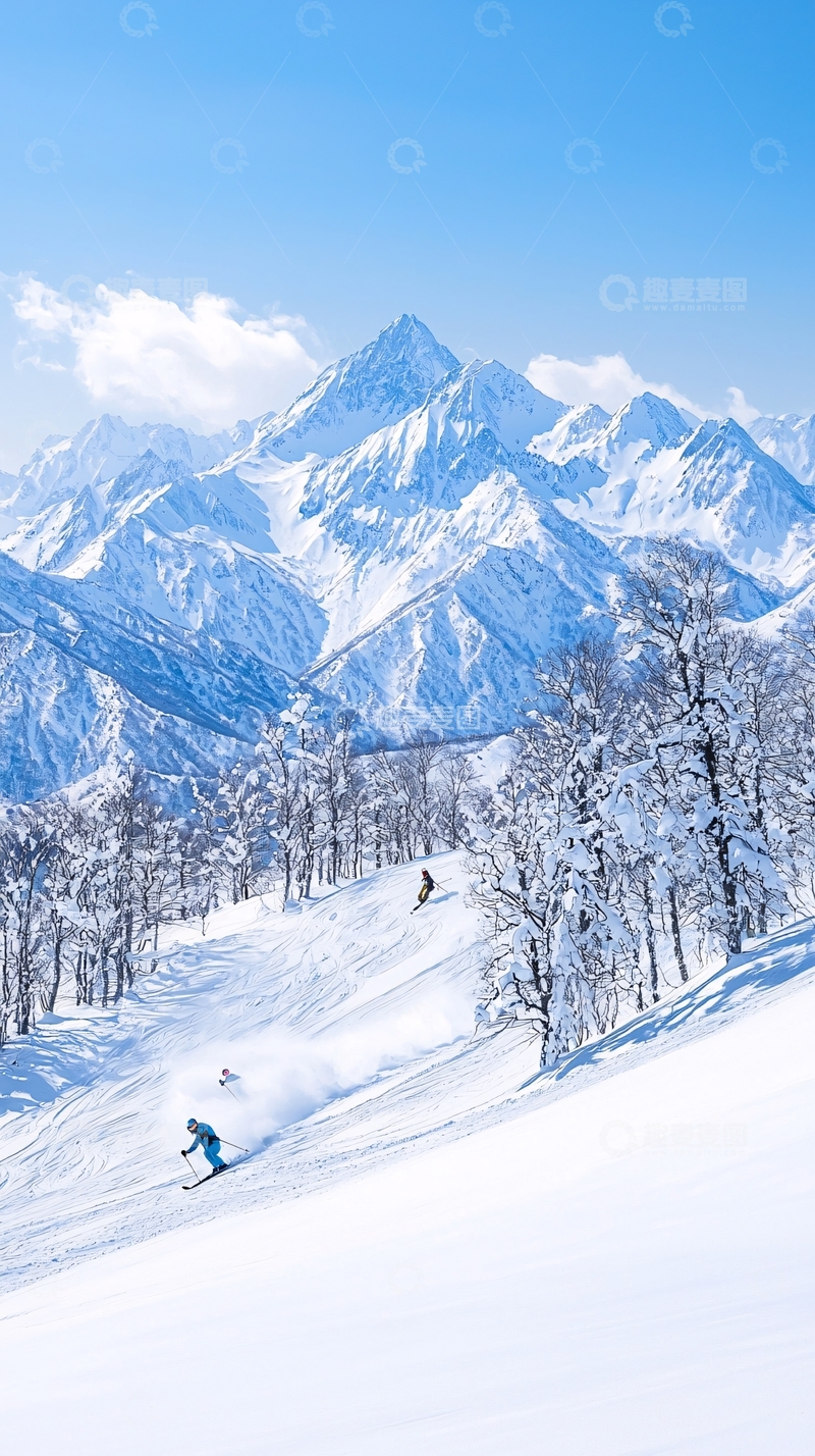 高清大图下载【趣麦麦图】雪山滑雪风景图