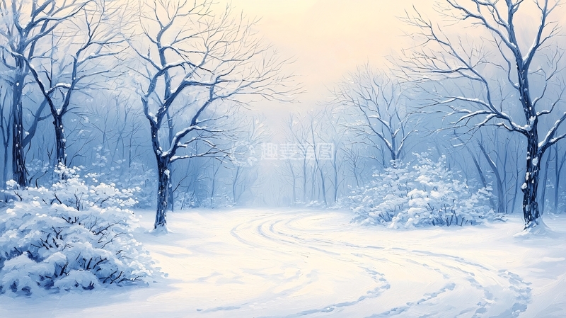 高清大图下载【趣麦麦图】冬日雪景森林小径