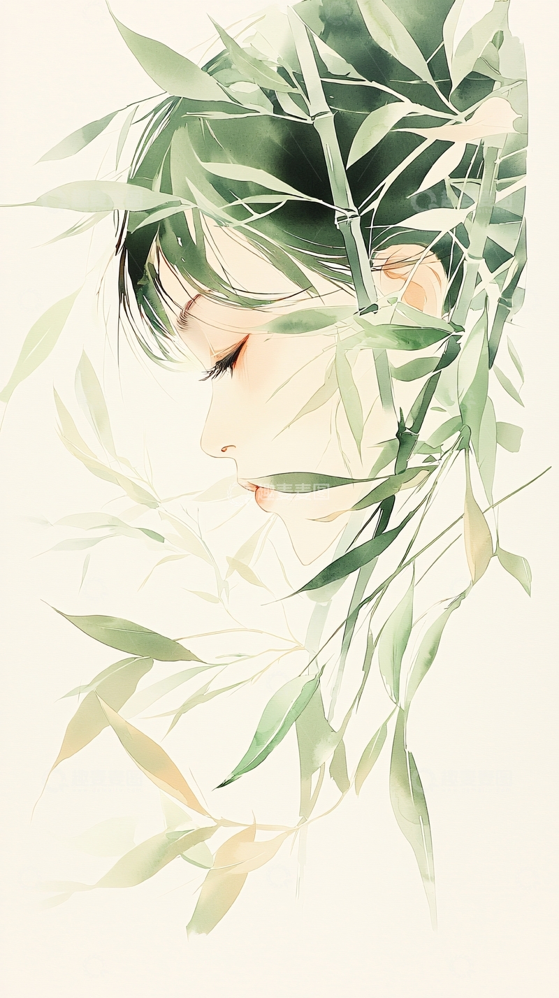 高清大图下载【趣麦麦图】竹叶人像背景图