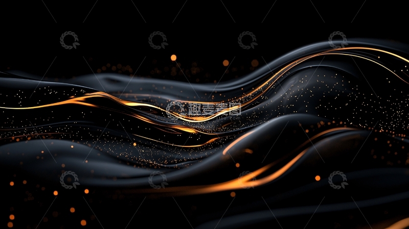 高清大图下载【趣麦麦图】金色波浪与黑色背景的艺术效果