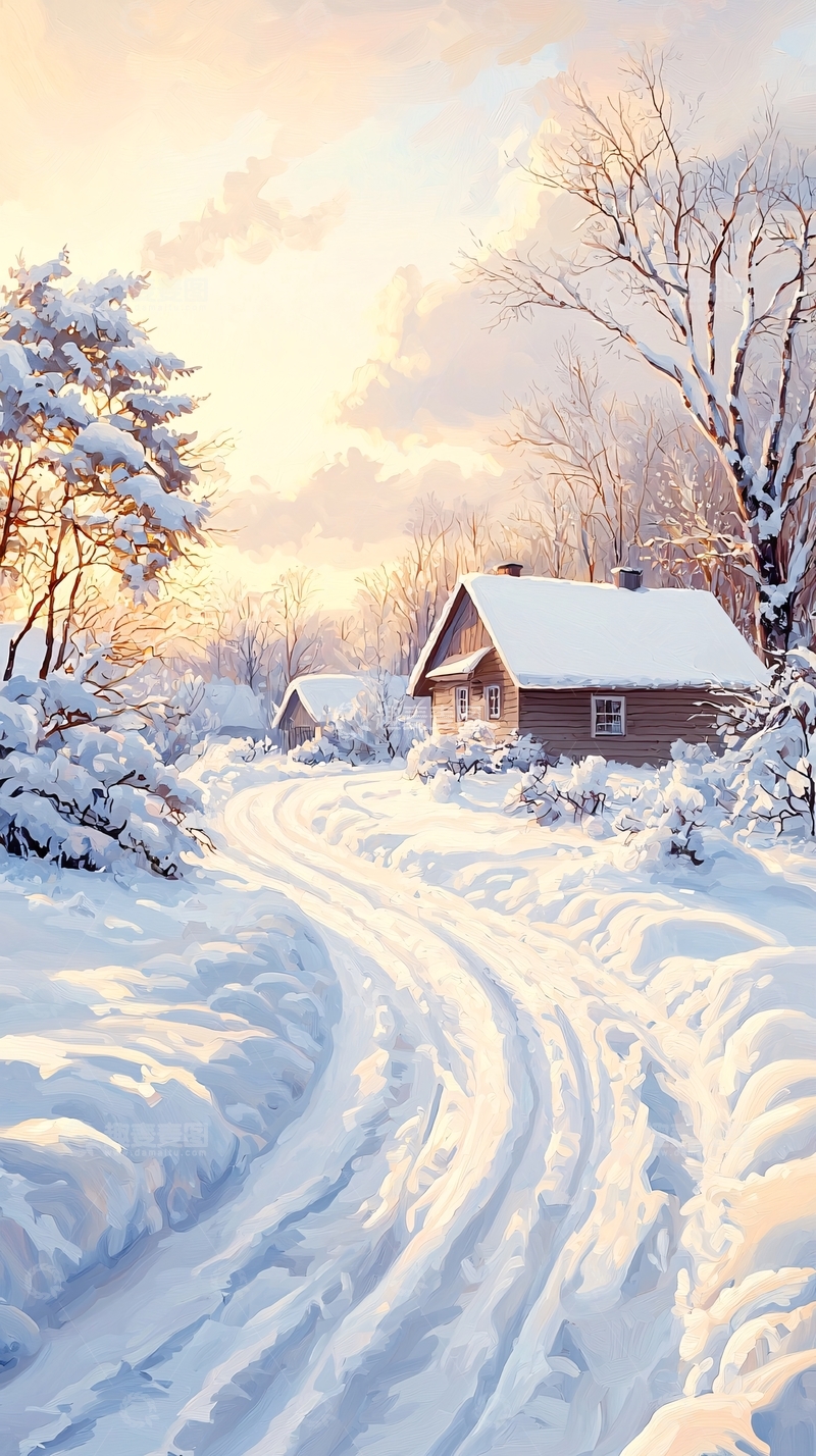 高清大图下载【趣麦麦图】冬日雪景小屋