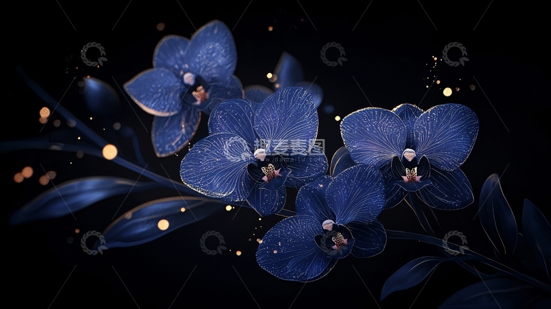 高清大图下载【趣麦麦图】深蓝兰花夜景背景