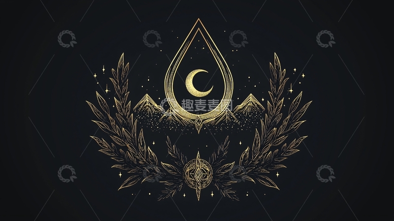 高清大图下载【趣麦麦图】夜空中的月亮与山峰插画