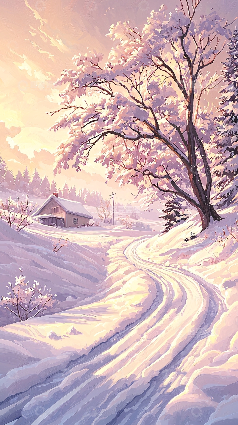 高清大图下载【趣麦麦图】冬日雪景小屋风景