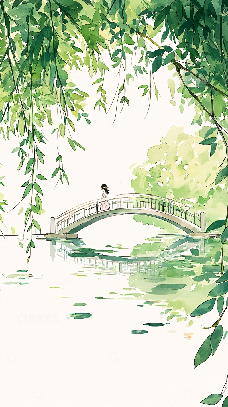 高清大图下载【趣麦麦图】绿意盎然的桥上漫步