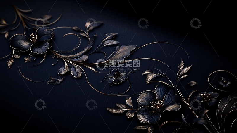 高清大图下载【趣麦麦图】深色花卉金属质感图案