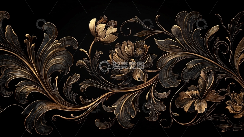 高清大图下载【趣麦麦图】金色花卉图案背景素材