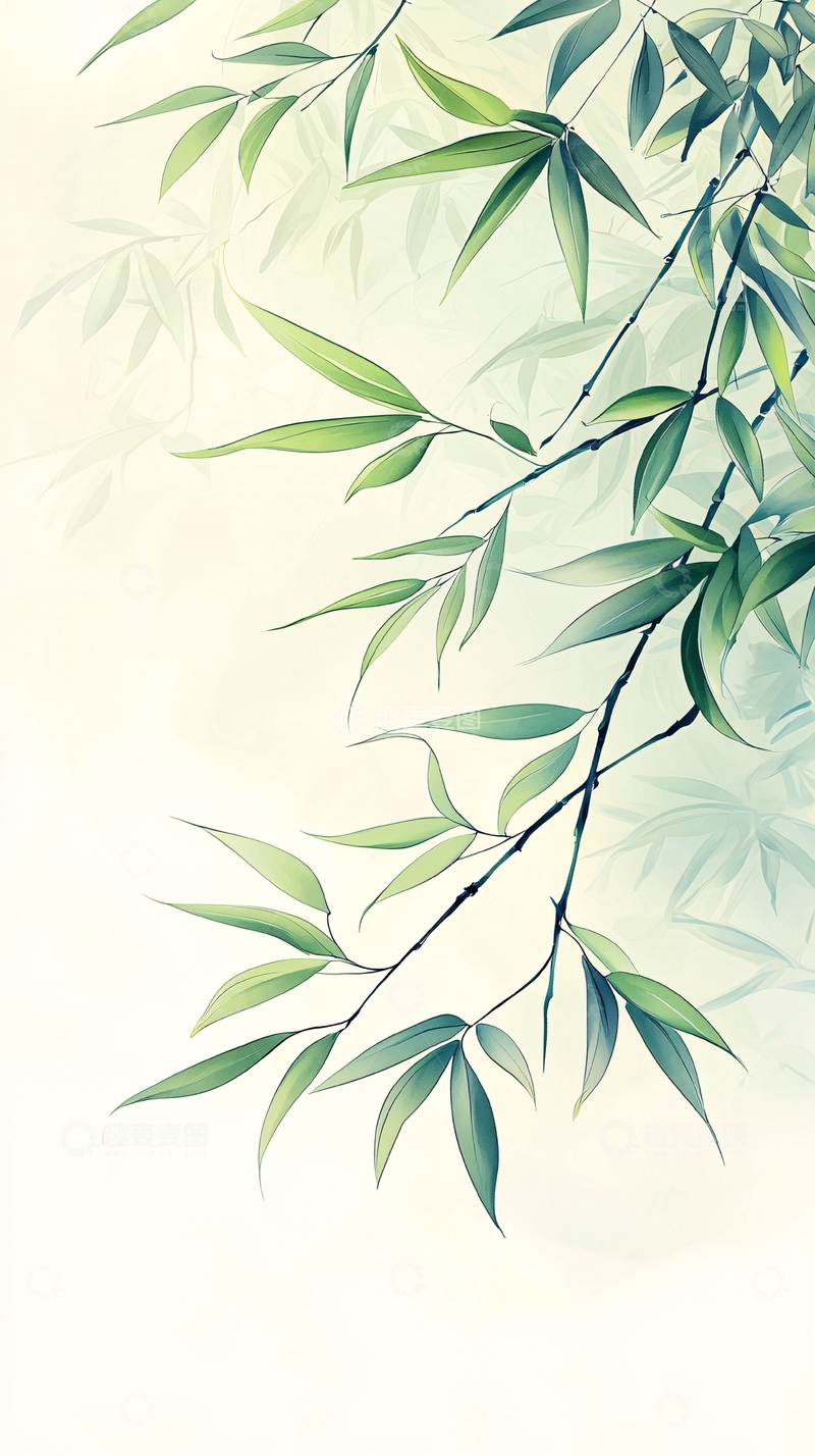 高清大图下载【趣麦麦图】竹叶清新自然背景图