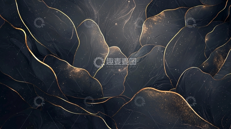 高清大图下载【趣麦麦图】金色线条与黑色背景的艺术抽象图