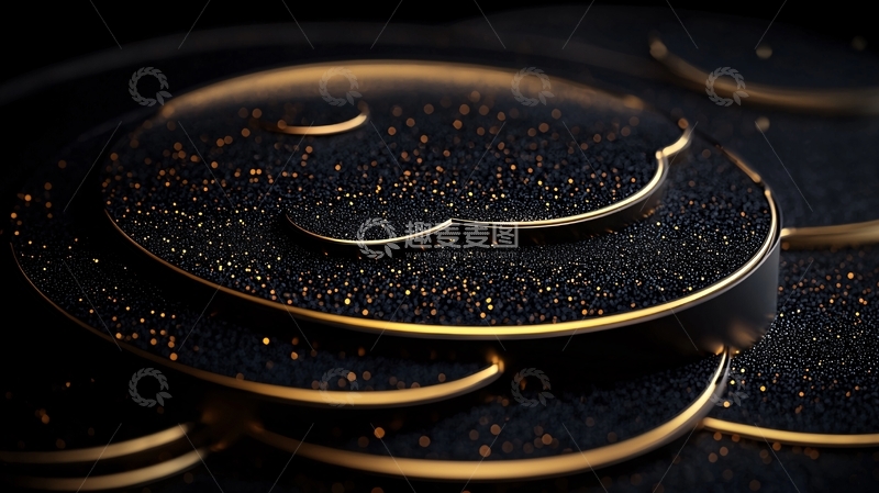 高清大图下载【趣麦麦图】金色圆环与黑色背景的抽象艺术设计