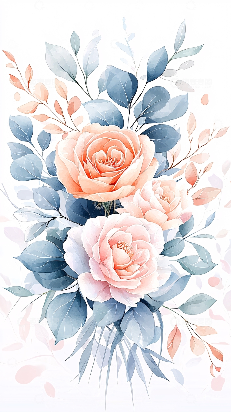 高清大图下载【趣麦麦图】水彩花卉插画背景图