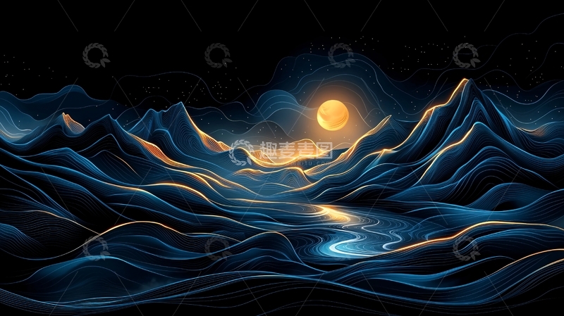 高清大图下载【趣麦麦图】夜空下的山河图