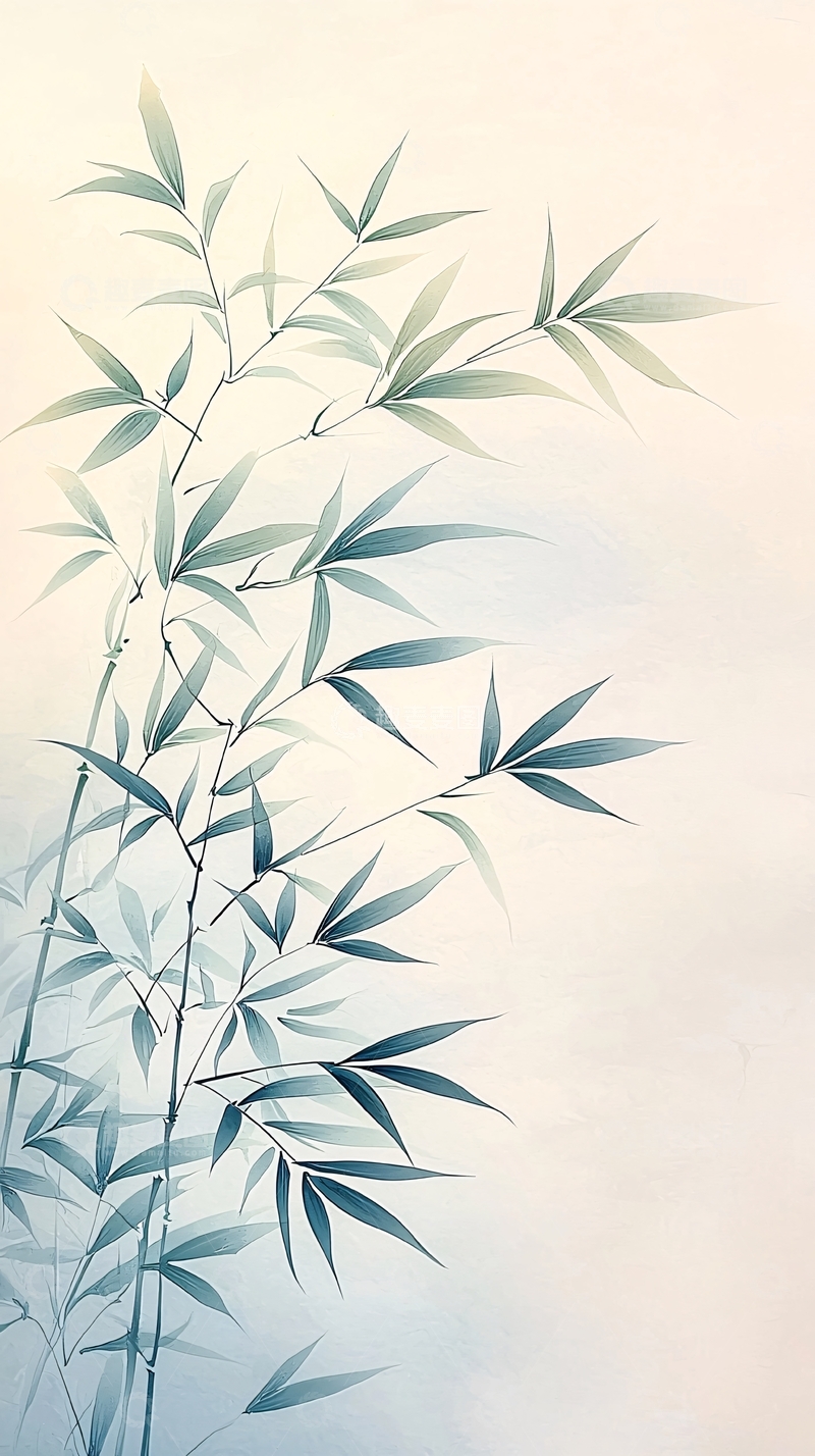 高清大图下载【趣麦麦图】淡雅竹叶水墨画背景