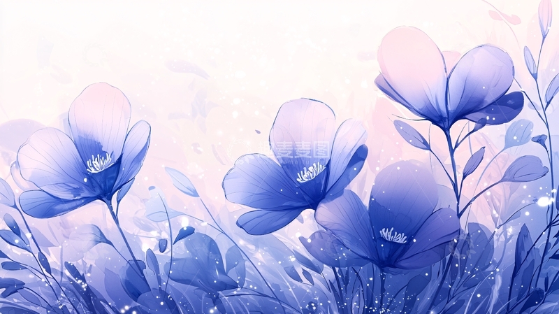 高清大图下载【趣麦麦图】梦幻蓝色花朵背景图