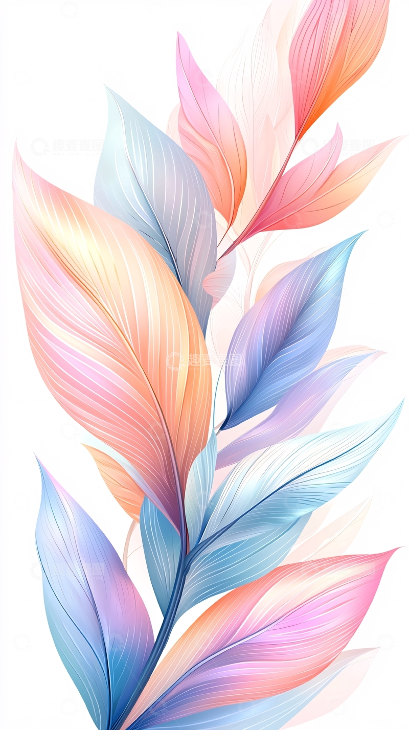 高清大图下载【趣麦麦图】梦幻色彩羽毛图案背景
