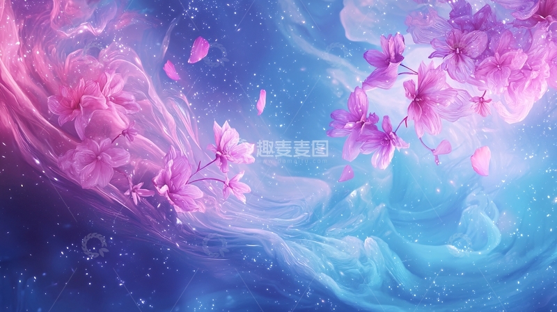 高清大图下载【趣麦麦图】梦幻紫色花朵飘落背景