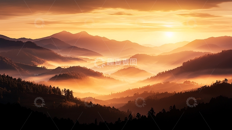 高清大图下载【趣麦麦图】晨雾中的山峦