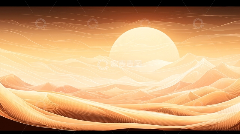 高清大图下载【趣麦麦图】沙漠日落线描艺术图