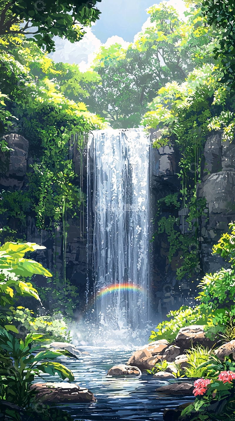 高清大图下载【趣麦麦图】瀑布彩虹自然风光