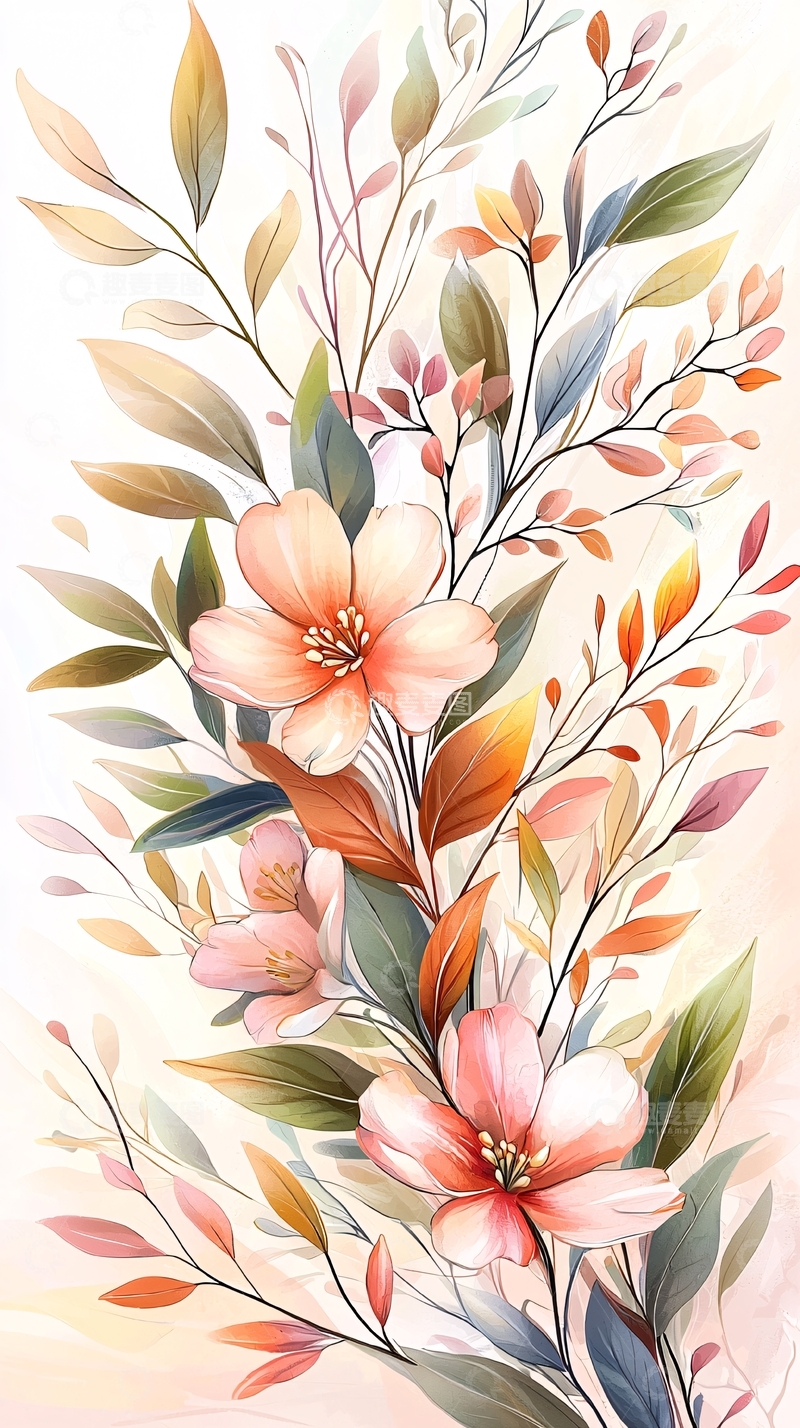 高清大图下载【趣麦麦图】秋日花卉手绘插画素材