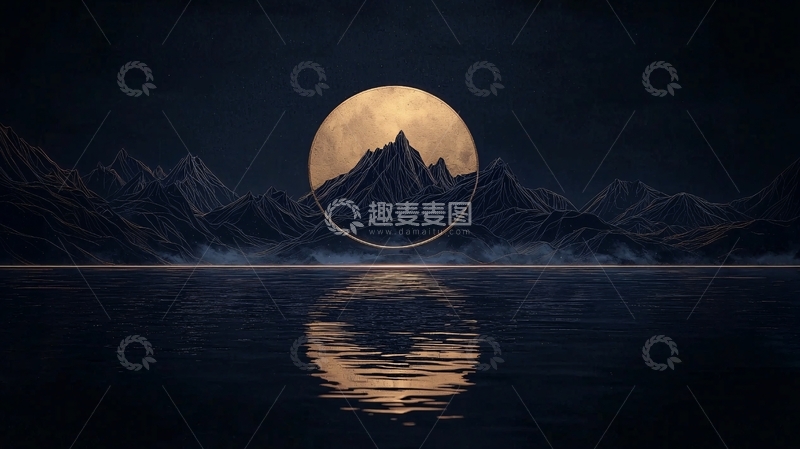 高清大图下载【趣麦麦图】月光下的山海静谧夜景