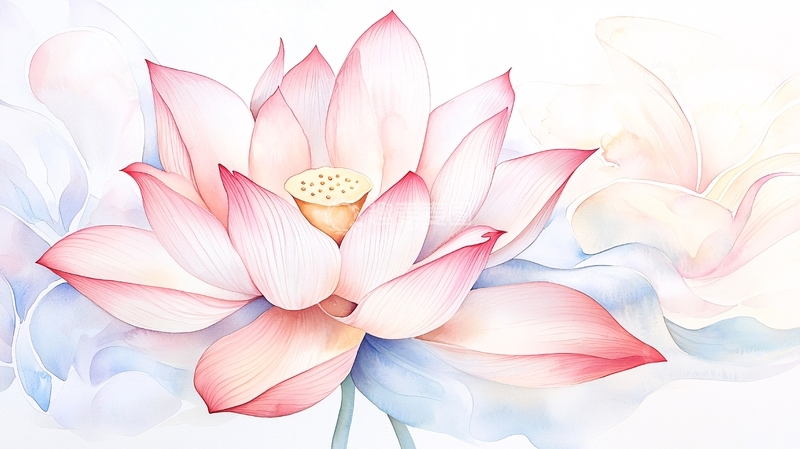 高清大图下载【趣麦麦图】粉红莲花手绘艺术插画