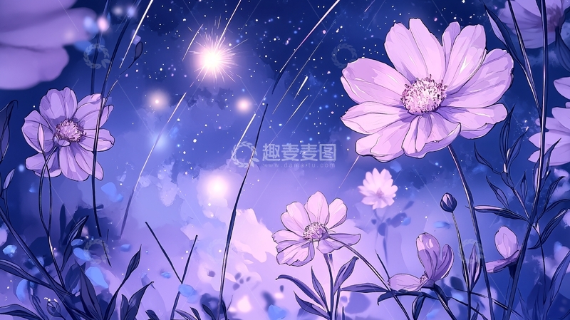 高清大图下载【趣麦麦图】紫色夜空下的花朵