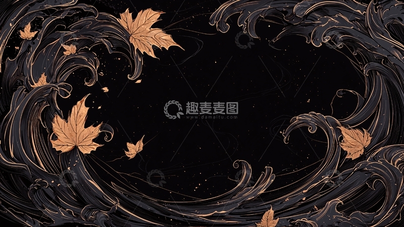 高清大图下载【趣麦麦图】秋叶飘落的艺术波浪背景