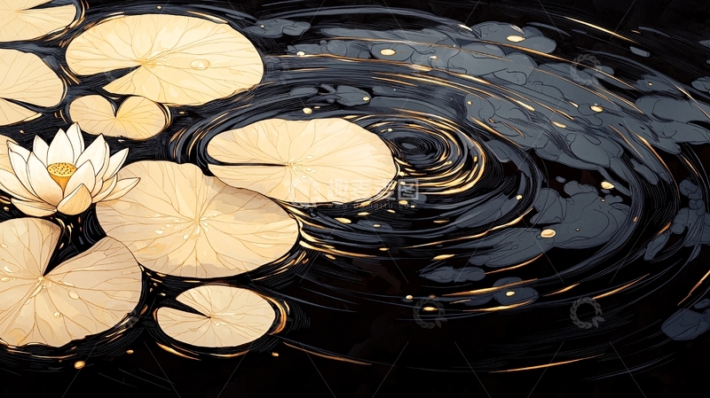 高清大图下载【趣麦麦图】荷叶涟漪艺术插画