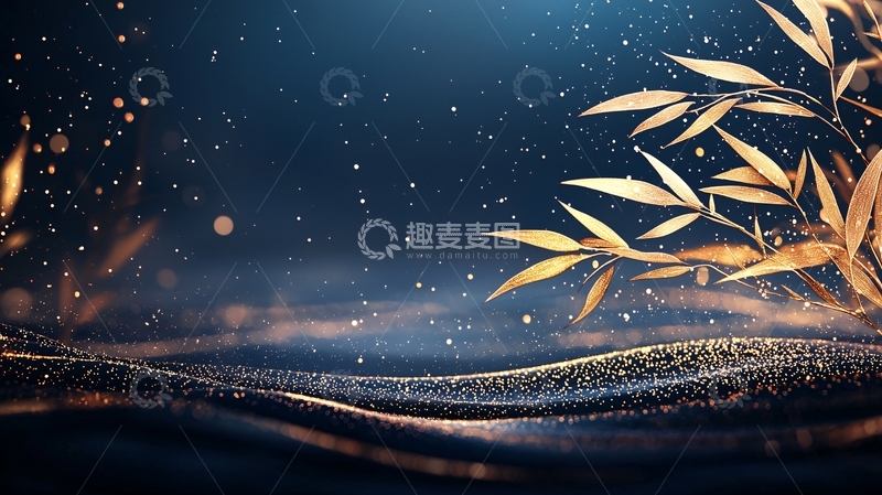 高清大图下载【趣麦麦图】金色枝叶夜景背景