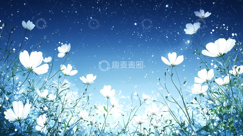 高清大图下载【趣麦麦图】夜空下的白色花朵