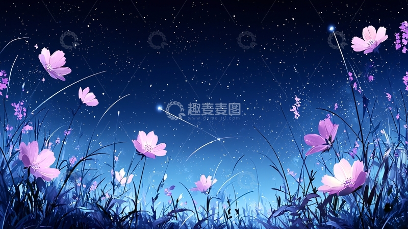 高清大图下载【趣麦麦图】夜空下的紫色花朵