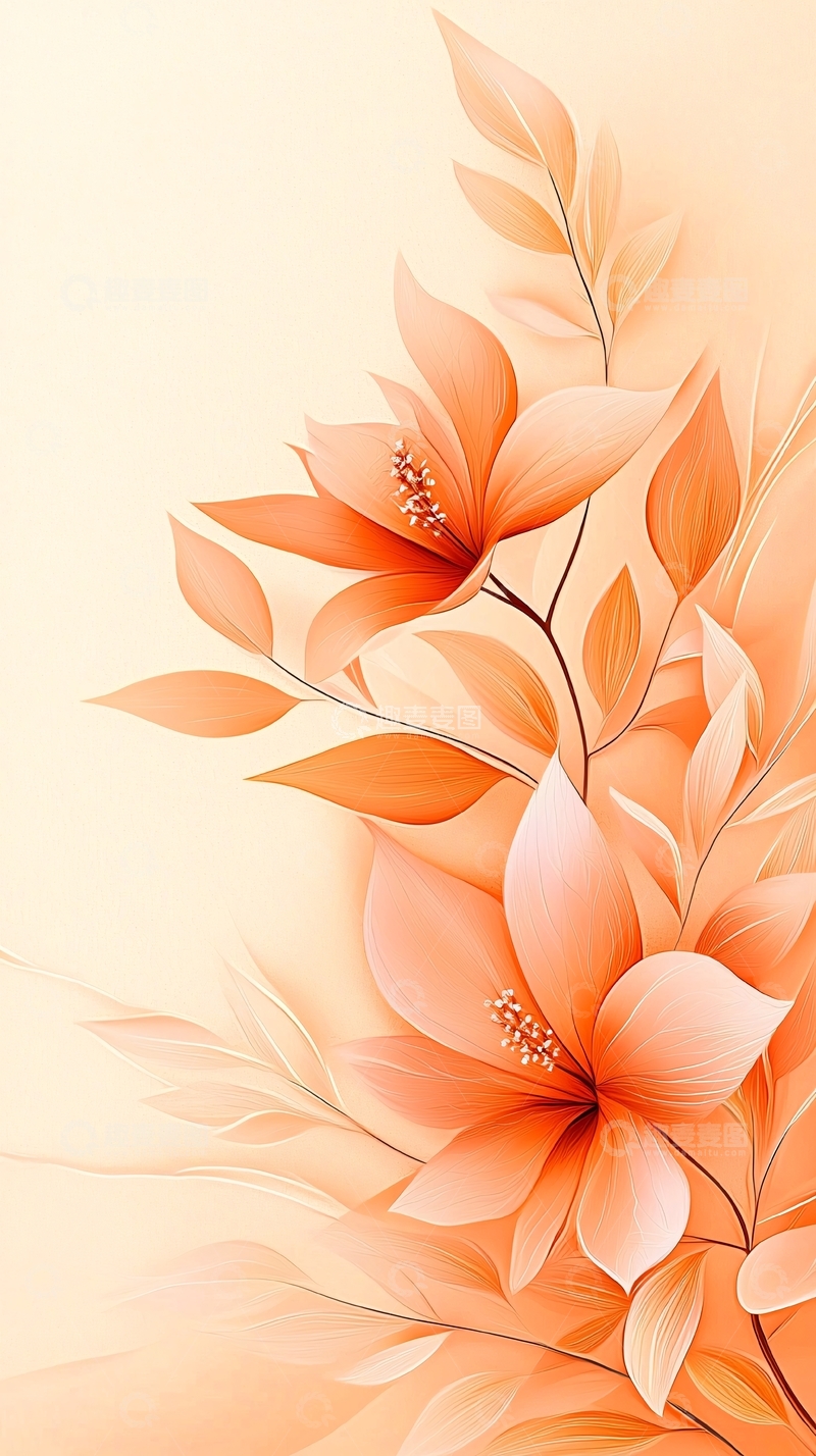 高清大图下载【趣麦麦图】橙色花卉艺术插画背景