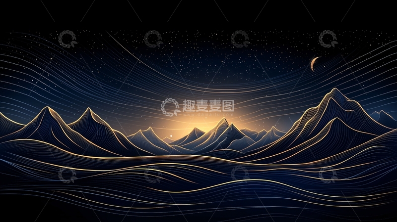 高清大图下载【趣麦麦图】夜晚山脉星空艺术插画