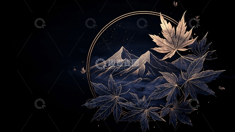 高清大图下载【趣麦麦图】夜空下的山峰与枫叶