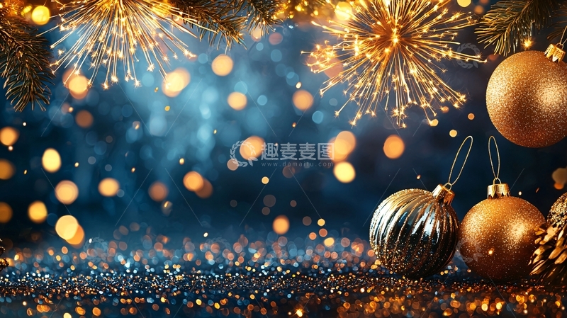 高清大图下载【趣麦麦图】金色圣诞装饰背景