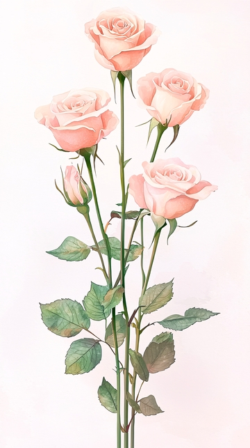 粉色玫瑰花束插画素材