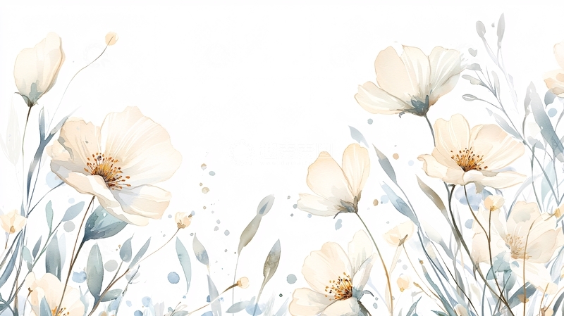 高清大图下载【趣麦麦图】淡雅花卉水彩背景图