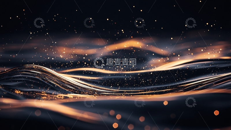 高清大图下载【趣麦麦图】-金色波浪与光点的艺术效果