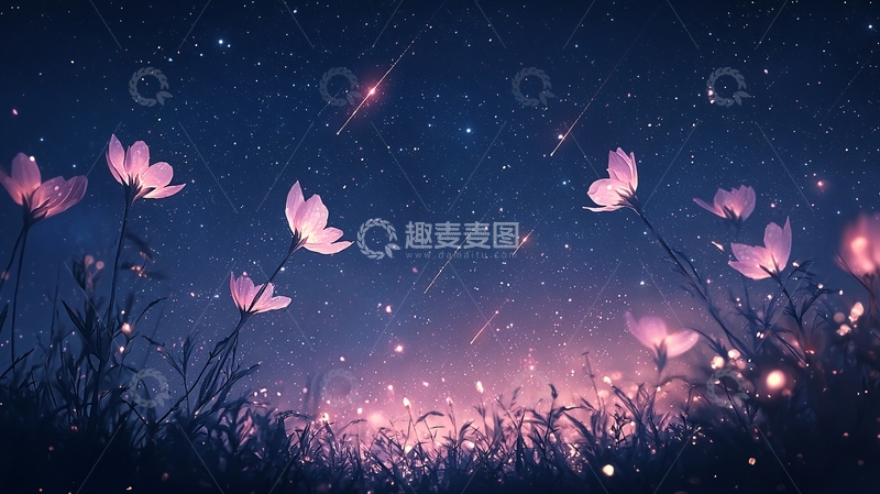 高清大图下载【趣麦麦图】夜空下的花海流星雨