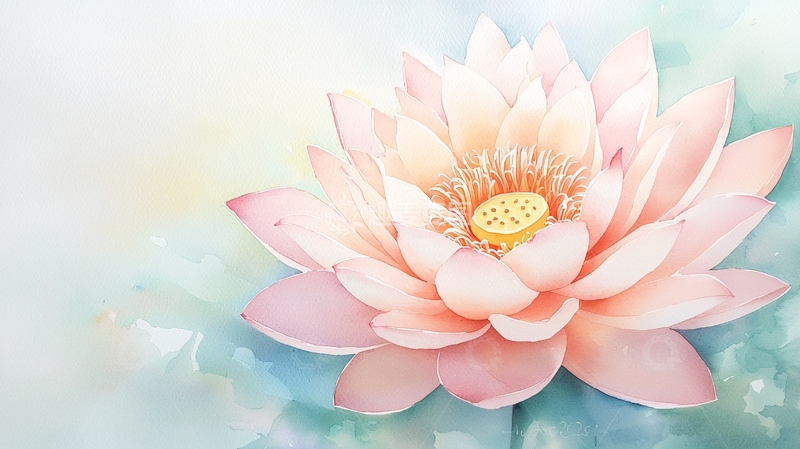 高清大图下载【趣麦麦图】粉色莲花水彩画背景