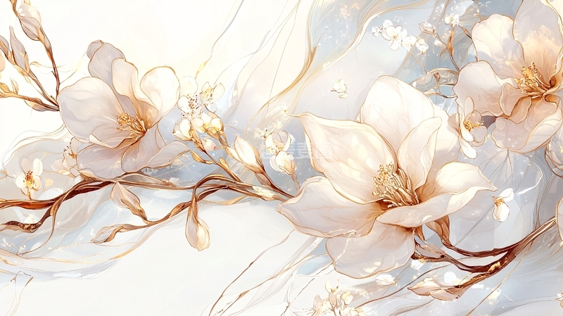 高清大图下载【趣麦麦图】金色花卉艺术插画背景