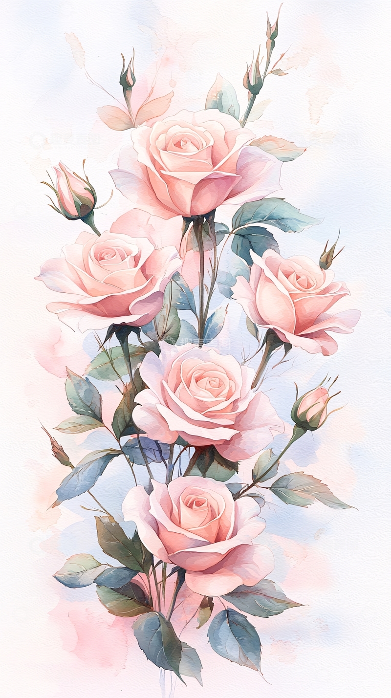 高清大图下载【趣麦麦图】粉色玫瑰花束插画素材