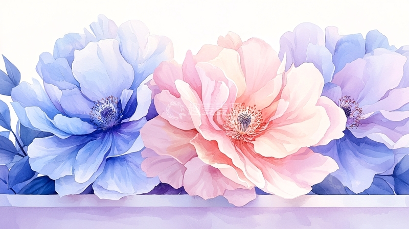 高清大图下载【趣麦麦图】蓝色和粉色花朵的艺术插画