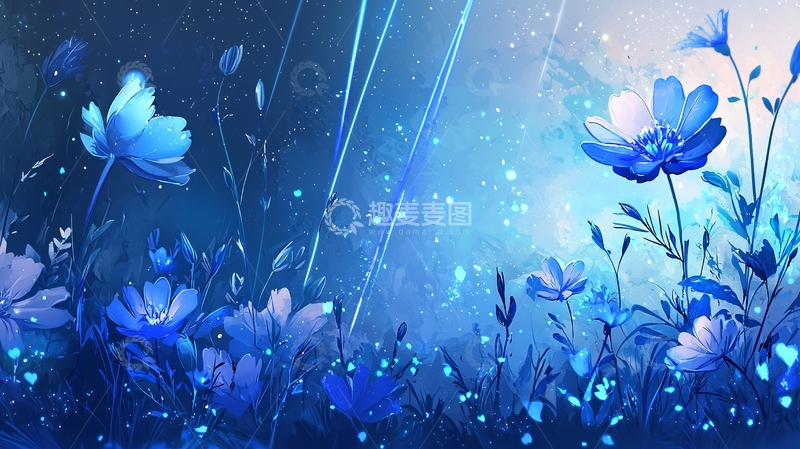 高清大图下载【趣麦麦图】蓝色梦幻花海背景图