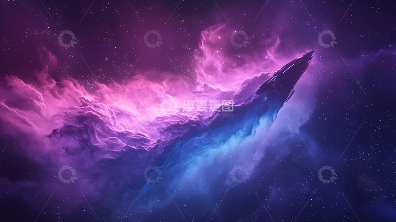 高清大图下载【趣麦麦图】星际飞船穿越星云
