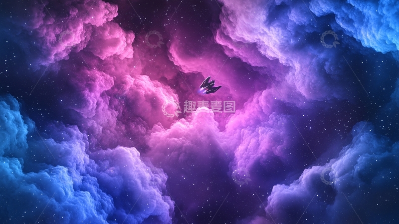 高清大图下载【趣麦麦图】梦幻星空中的飞船