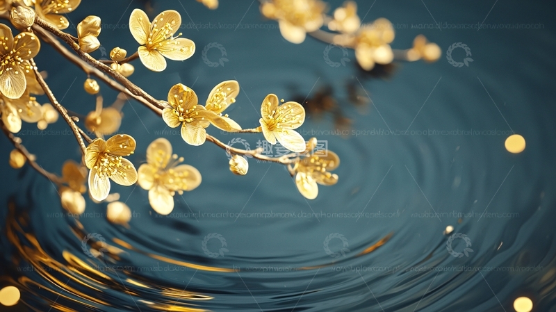 高清大图下载【趣麦麦图】金色樱花与涟漪水波