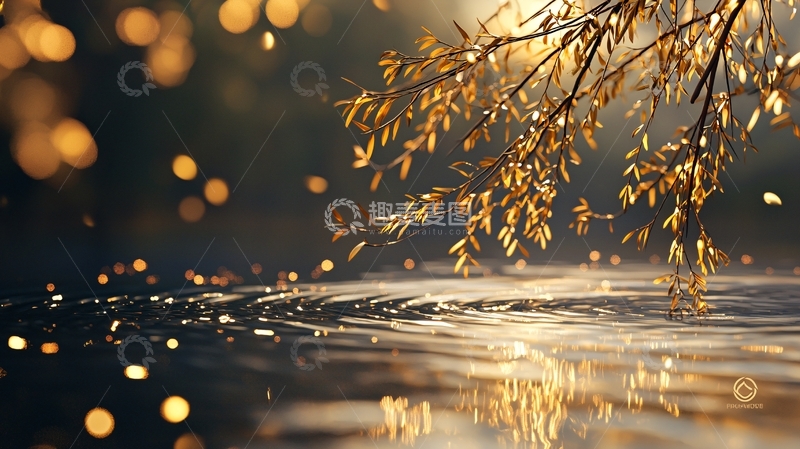 高清大图下载【趣麦麦图】秋日光影下的水面与树枝